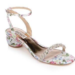 Badgley Mischka Tarika Mulit Color Floral Satin Bejeweled Sandals NWB